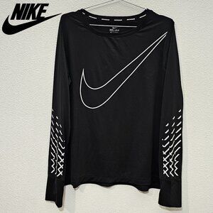 NIKE Black Reflective Dri-Fit Long Sleeve Sport Running City Shirt Top Layer XL